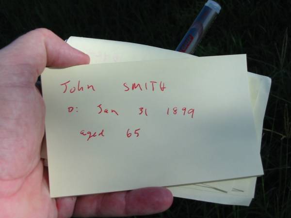 John SMITH, father,  | died 31 Jan 1899 aged 65 years;  | Wilson Family Private Cemetery, The Risk via Kyogle, New South Wales  | 