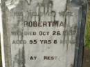 
Magnus STEVEN,
died 28 April 1918 aged 79 years;
daughters Barbara, Margery;
sons Robert, Magnes David, Thomas, John, Samuel;
Robertina,
wife,
died 26 Oct 1937 aged 95 years 6 months;
Tiaro cemetery, Fraser Coast Region
