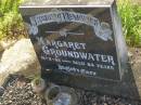 
Margaret GROUNDWATER,
died 16-2-82 aged 84 years;
Tiaro cemetery, Fraser Coast Region
