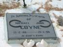 
Michael John COYNE,
19-2-66 - 21-1-90;
Tiaro cemetery, Fraser Coast Region
