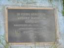 
Aubrey Raymond GORDON,
born 27 Nov 1881,
died 5 Aug 1935,
husband of Josephine,
father of Douglas;
Tiaro cemetery, Fraser Coast Region
