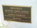 
Francis James Joseph MOONEY,
2 Nov 1902 - 31 May 1925;
Maria (Caporali),
31 Dec 1885 - 27 Nov 1954;
Francis,
16 Nov 1872 - 27 Feb 1957;
Tiaro cemetery, Fraser Coast Region
