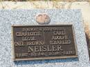 
Charlotte Lizzie NEISLER (nee BROWN),
21-8-1887 - 16-12-1946;
Carl Adolph (Charlie) NEISLER,
30-3-1883 - 8-11-1962;
Tiaro cemetery, Fraser Coast Region
