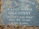 
Karen Marie GILCHRIST,
died 14 June 1942 aged 65 years;
Tiaro cemetery, Fraser Coast Region
