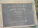 
James Edward WILLETT,
13-9-1923 - 30-12-1988;
Tiaro cemetery, Fraser Coast Region
