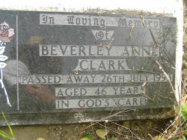 Beverley Anne CLARK,  | died 26 July 1993 aged 46 years;  | Tiaro cemetery, Fraser Coast Region  | 