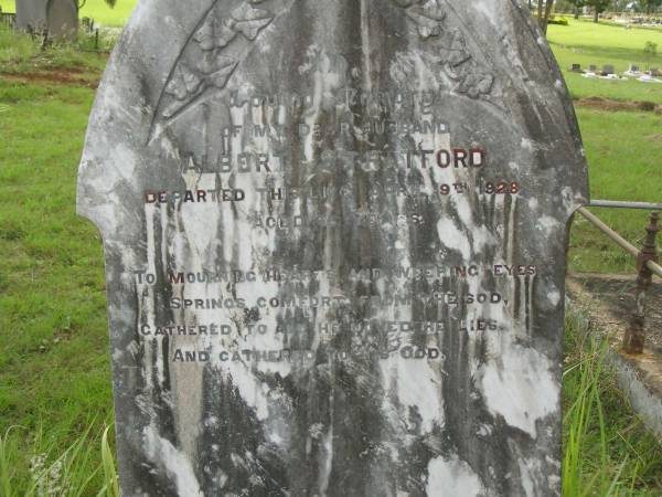 Albert STRATFORD,  | husband,  | died 9 April 1928 aged 45 years;  | Tiaro cemetery, Fraser Coast Region  | 