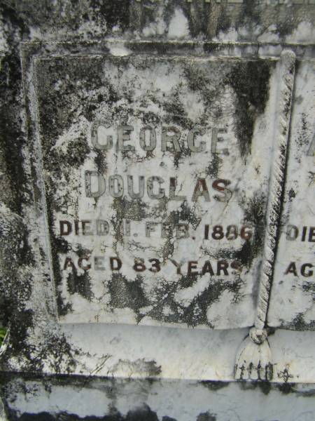 George DOUGLAS,  | died 1 Feb 1886 aged 83 years;  | Alexander DOUGLAS,  | died 25 Oct 1924 aged 82 years;  | Tiaro cemetery, Fraser Coast Region  | 