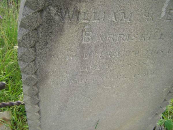 William BARRISKILL,  | died April 1898;  | Eliza BARRISKILL,  | died Nov 1899;  | Tiaro cemetery, Fraser Coast Region  | 