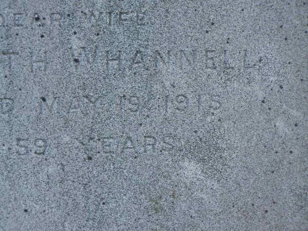 Elizabeth WHANNELL,  | died 19 May 1915 aged 59 years;  | Tiaro cemetery, Fraser Coast Region  | 