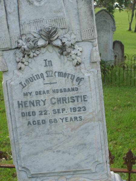 Henry CHRISTIE,  | died 22 Sept 1923 aged 68 years;  | Tiaro cemetery, Fraser Coast Region  | 