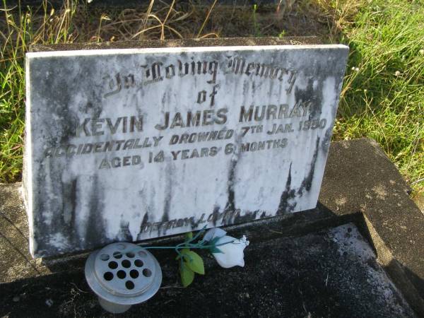 Kevin James MURRAY,  | accidentally drowned 7 Jan 1950 aged 14 years 6 months;  | Tiaro cemetery, Fraser Coast Region  | 