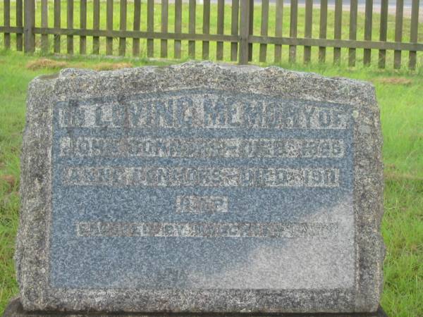 John CONNORS,  | died 1896;  | Anne CONNORS,  | died 1911;  | erected by daughter Mary;  | Tiaro cemetery, Fraser Coast Region  | 