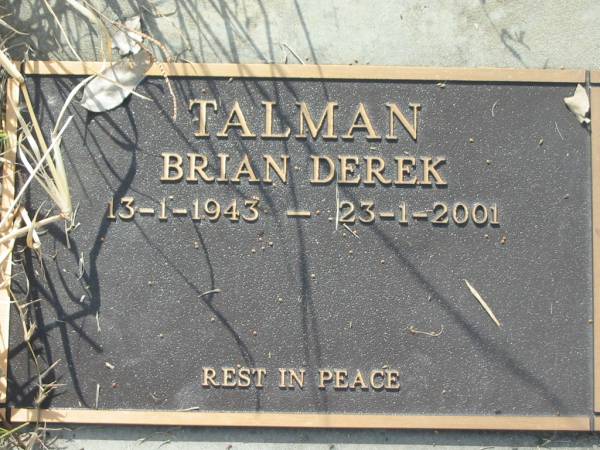 Brian Derek TALMAN,  | 13-1-1943 - 23-1-2001;  | Tiaro cemetery, Fraser Coast Region  | 