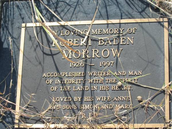Robert Baden MORROW,  | 1926 - 1997,  | wife Anne,  | sons Simon & Marc;  | Tiaro cemetery, Fraser Coast Region  | 