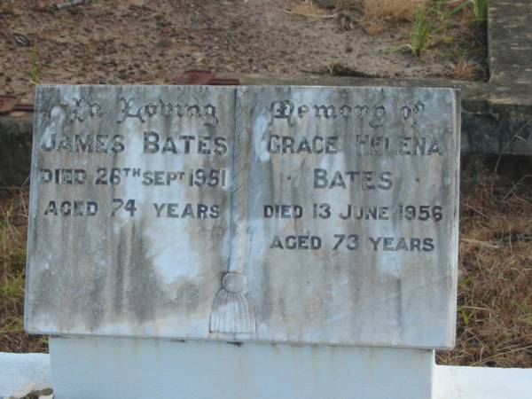 James BATES,  | died 26 Sept 1951 aged 74 years;  | Grace Helena BATES,  | died 13 June 1956 aged 73 years;  | Tiaro cemetery, Fraser Coast Region  | 
