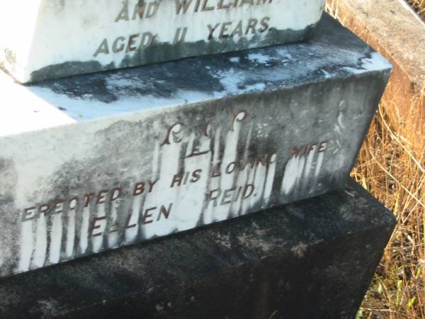 James REID,  | died 27 Jan 1884 aged 42 years;  | James,  | son,  | aged 4 months;  | William,  | son,  | aged 11 years;  | erected by wife Ellen REID;  | Tiaro cemetery, Fraser Coast Region  | 