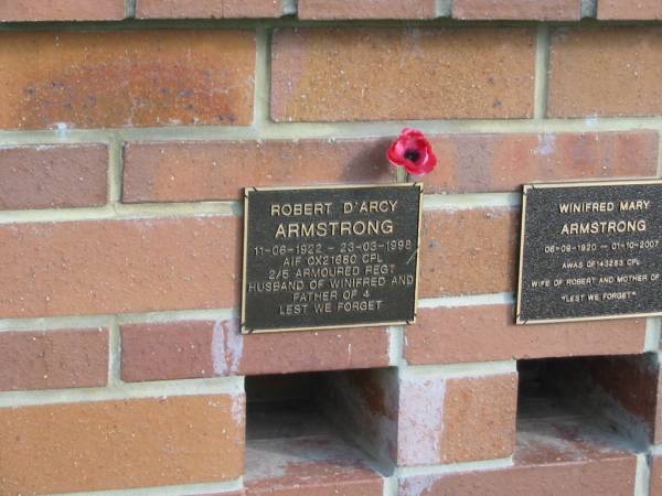 Robert D'Arcy ARMSTRONG,  | 11-06-1922 - 23-03-1998,  | husband of Winifred,  | father of 4;  | Tiaro cemetery, Fraser Coast Region  | 