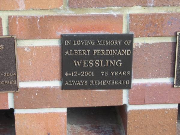 Albert Ferdinand WESSING,  | died 4-12-2001 aged 75 years;  | Tiaro cemetery, Fraser Coast Region  | 
