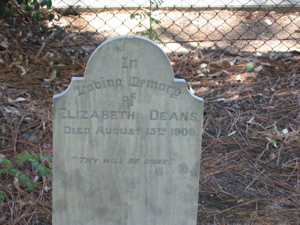 Elizabeth DEANS died 15 Aug 1905,  | Tingalpa Christ Church (Anglican) cemetery, Brisbane  | 