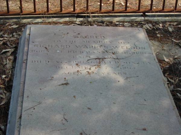 Richard Warren WEEDON died 7 Dec 1894 aged 45/55? years,  | Tingalpa Christ Church (Anglican) cemetery, Brisbane  | 
