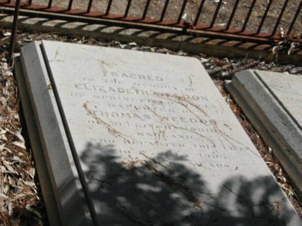 Elizabeth WEEDON daughter of Thomas WEEDON died 10 July 1905 aged 80 years,  | Tingalpa Christ Church (Anglican) cemetery, Brisbane  | 