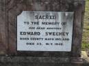 
Edward SWEENEY
b: County Mayo Ireland
d: 23 Nov 1948
Toogoolawah Cemetery, Esk shire
