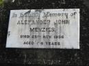 Alexander John Menzies 25 Nov 1956 aged 64 Toogoolawah Cemetery, Esk shire 