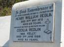 
Henry William REDLIN
14 May 1973 aged 69
Cecilia REDLIN (nee KELLY)
3 Jun 1988 aged 82
Toogoolawah Cemetery, Esk shire
