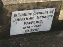 Jonathan Herbert PAMPLING b: 1874, d: 1940 (wife) Sarah Jane PAMPLING d: 21 Jul 1958 Toogoolawah Cemetery, Esk shire 
