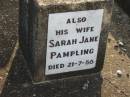 Jonathan Herbert PAMPLING b: 1874, d: 1940 (wife) Sarah Jane PAMPLING d: 21 Jul 1958 Toogoolawah Cemetery, Esk shire 