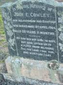 John E COWLEY d: 8 Apr 1964 20 years 11 months son brother Toogoolawah Cemetery, Esk shire 