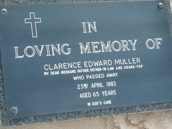 Clarence Edward MULLER  | 23 Apr 1983 aged 65  | Toogoolawah Cemetery, Esk shire  | 