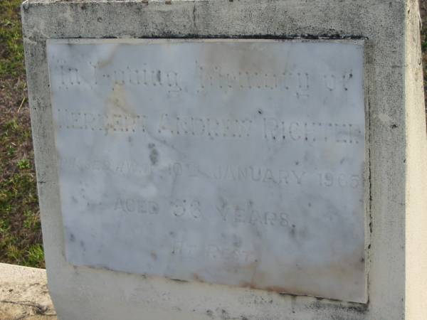Herbert Andrew RICHTER  | 10 Jan 1965 aged 56  | Toogoolawah Cemetery, Esk shire  | 