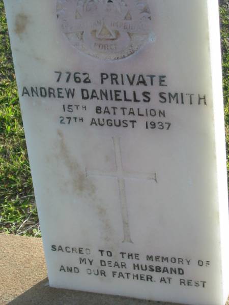 Andrew Daniells SMITH  | 27 Aug 1937  | Toogoolawah Cemetery, Esk shire  | 