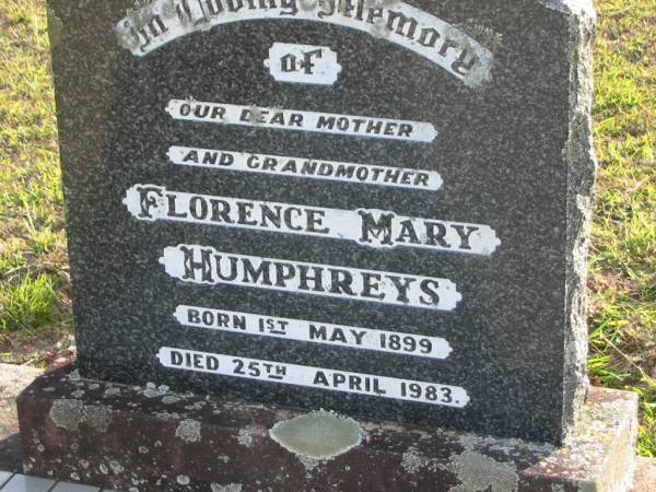 Florence Mary HUMPHREYS  | b: 1 May 1899, d: 25 Apr 1983  | Toogoolawah Cemetery, Esk shire  | 