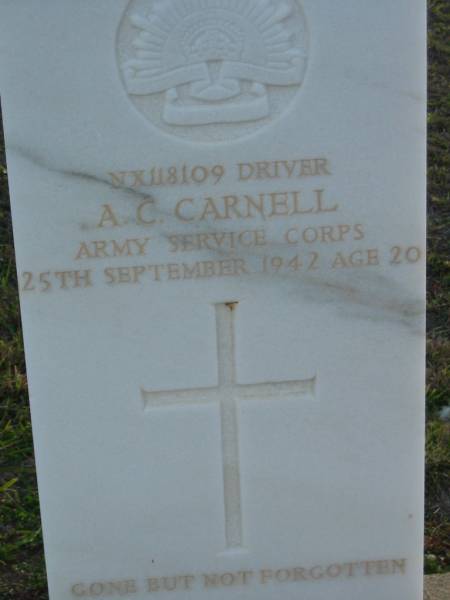 A C CARNELL  | 25 Sep 1942 age 20  | Toogoolawah Cemetery, Esk shire  | 