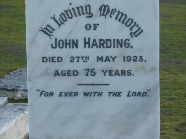 John HARDING  | 27 May 1923 aged 75  | Toogoolawah Cemetery, Esk shire  | 