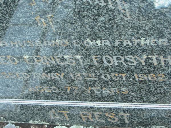 Alfred Ernest FORSYTH  | 18 Oct 1962 aged 77  | Toogoolawah Cemetery, Esk shire  | 
