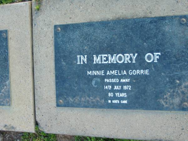 Minnie Amelia GORRIE  | 14 Jul 1972 aged 80  | Toogoolawah Cemetery, Esk shire  | 