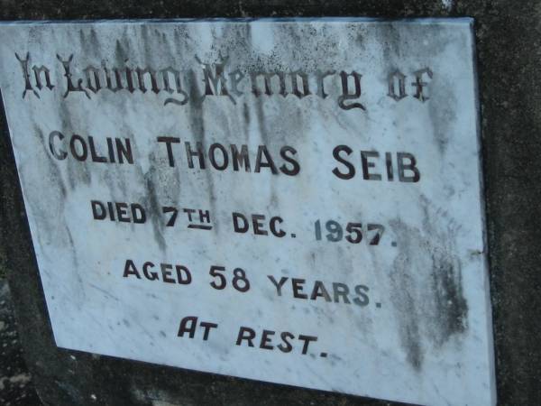 Colin Thomas SEIB  | 7 Dec 1957 aged 58  | Toogoolawah Cemetery, Esk shire  | 