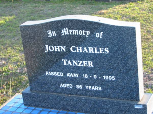 John Charles TANZER  | 18 Sep 1995 aged 86  | Toogoolawah Cemetery, Esk shire  | 