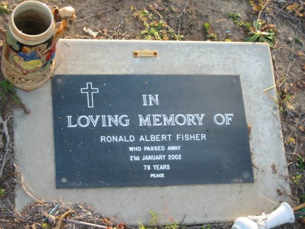 Ronald Albert FISHER,  | died 21 Jan 2002 aged 78 years;  | Toogoolawah Cemetery, Esk shire  | 