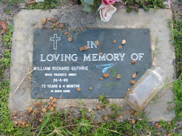 William Richard GUTHRIE  | 26 Mar 1995 aged 73 years 4 months  | Toogoolawah Cemetery, Esk shire  | 