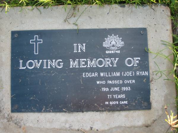 Edgar William (Joe) RYAN  | 19 Jun 1993 aged 71  | Toogoolawah Cemetery, Esk shire  | 