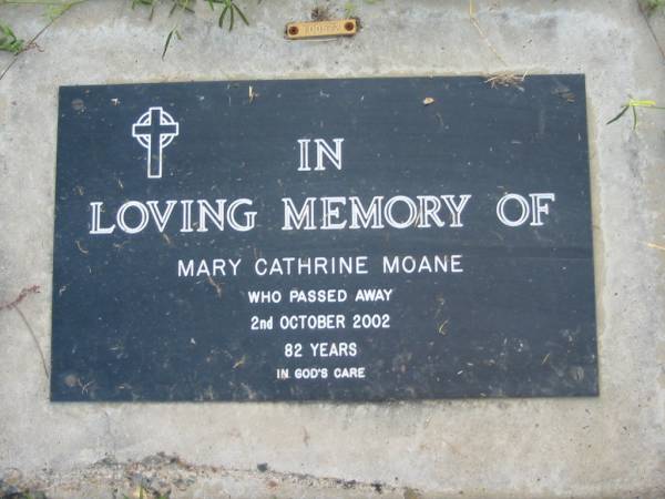 Mary Cathrine MOANE  | 2 Oct 2002 aged 82  | Toogoolawah Cemetery, Esk shire  | 