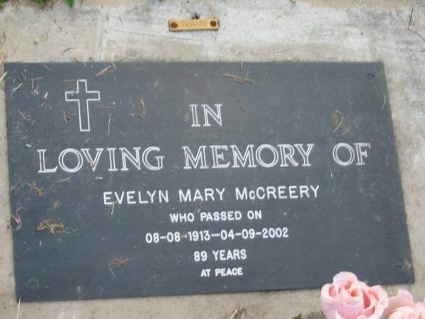 Evelyn Mary McCREERY  | b: 8 Aug 1913,d: 4 Sep 2002 Aged 89  | Toogoolawah Cemetery, Esk shire  | 