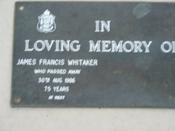 James Francis WHITAKER  | 30 Aug 1986 aged 75  | Toogoolawah Cemetery, Esk shire  | 