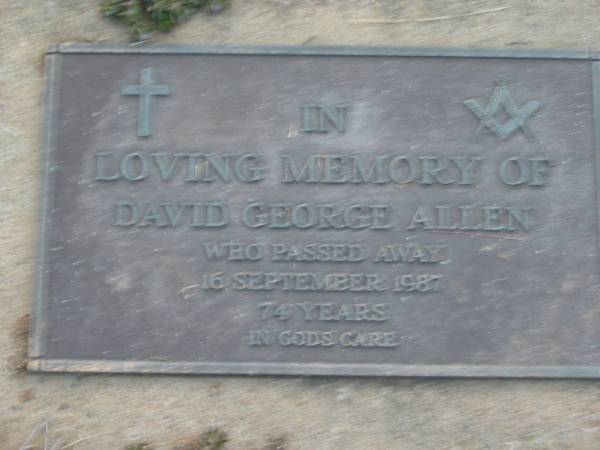 David George ALLEN  | 16 Sep 1987 aged 74  | Toogoolawah Cemetery, Esk shire  | 