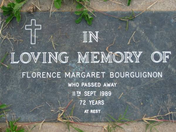 Florence Margaret BOURGUIGNON  | 11 Sep 1989 aged 72  | Toogoolawah Cemetery, Esk shire  | 